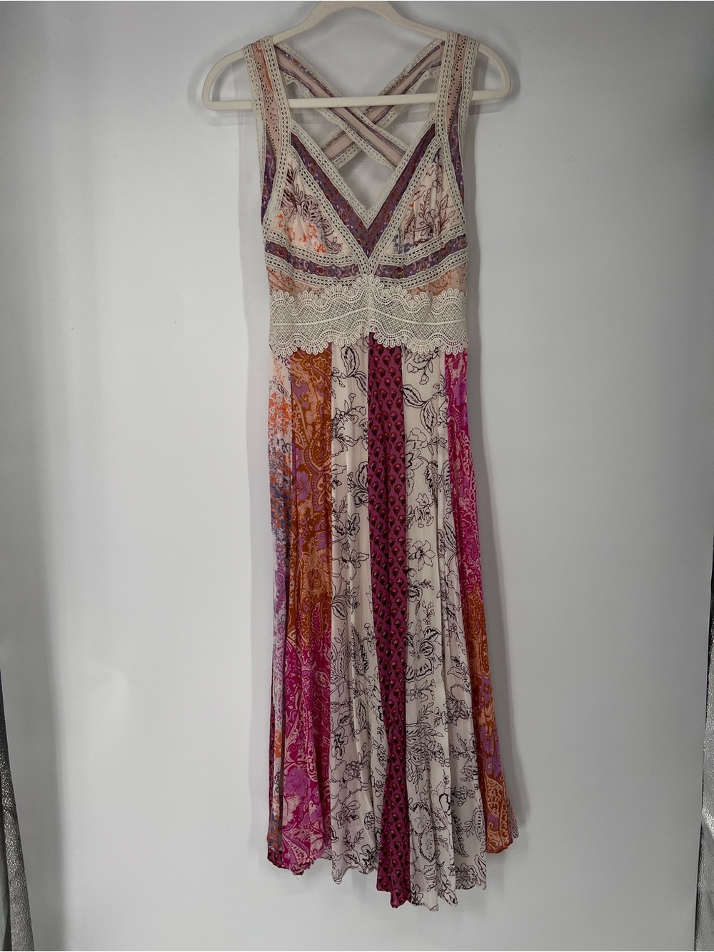 Anthropologie Purple Cream Floral Lace Tiered Strappy Bohemian Cut Out Dress 4